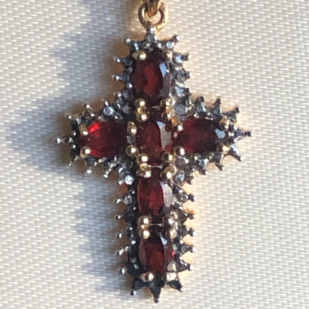 Geniuine Garnet 18kt Gold Sterling Silver Crucifix